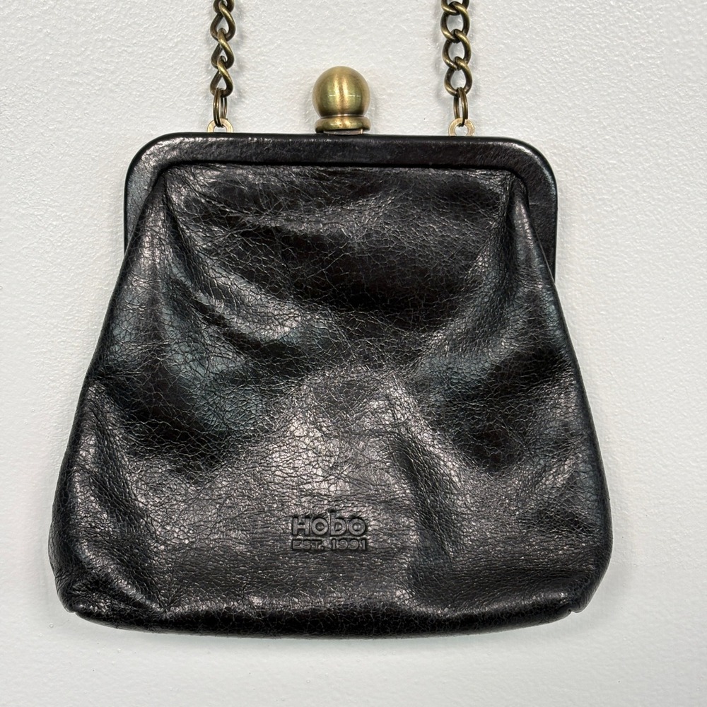 Hobo Women Crossbody Bag Small Black Leather Chain Strap Vintage Frame Clasp